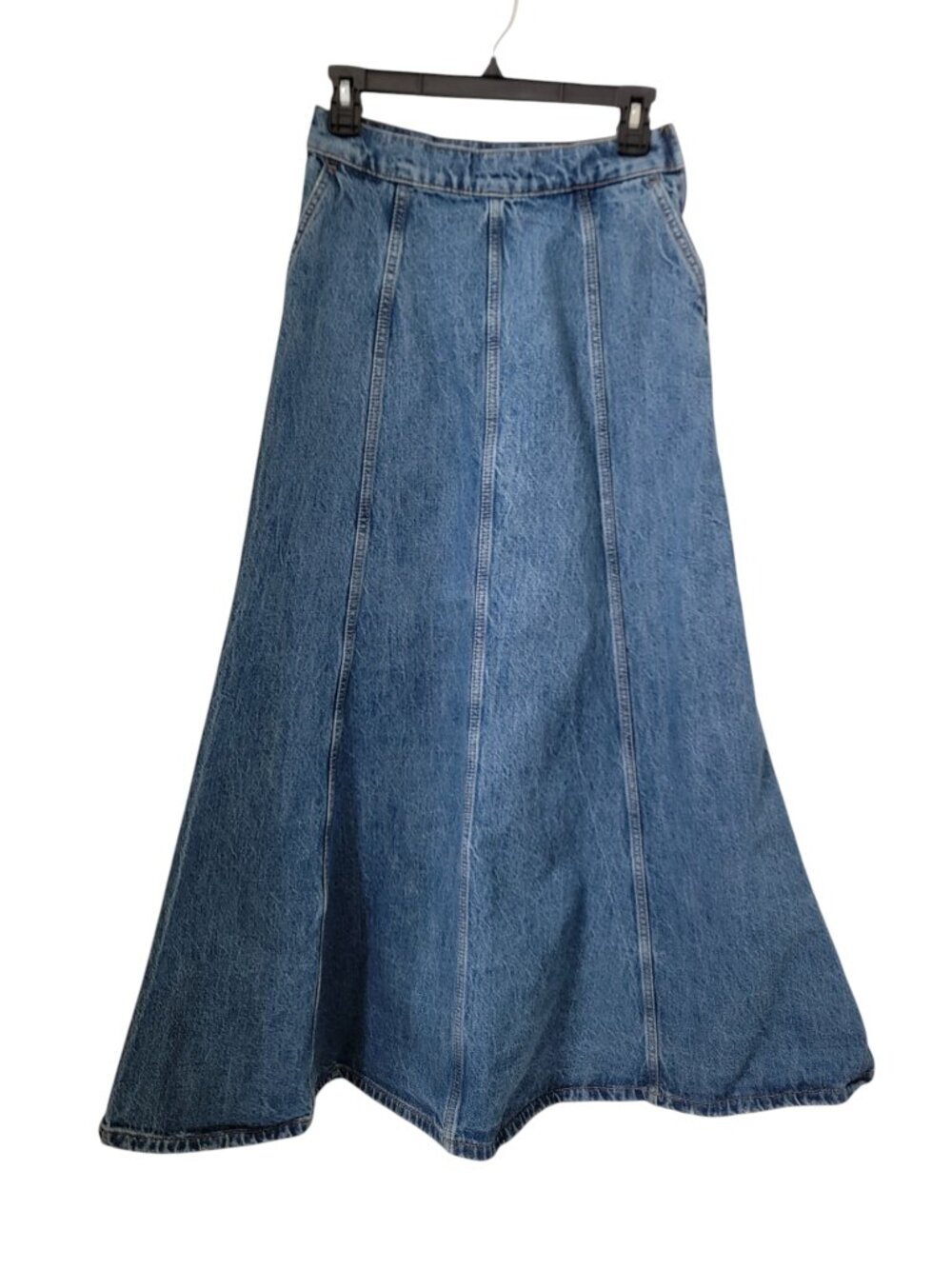 Zara Size S Boho Chic Cowgirl Denim Seamed Flared Maxi A-Line Skirt